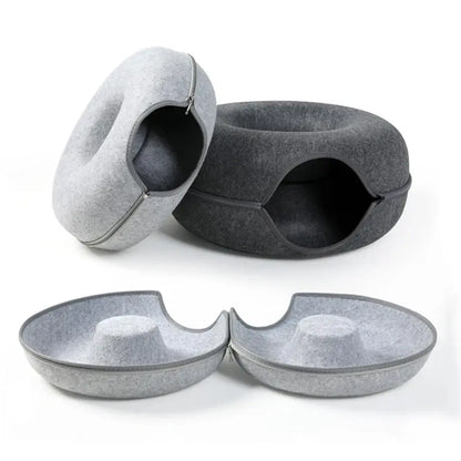 Cat Donut Bed Tunnel – Felt 2-in-1 Nest & Tunnel for Cats, Small & Large