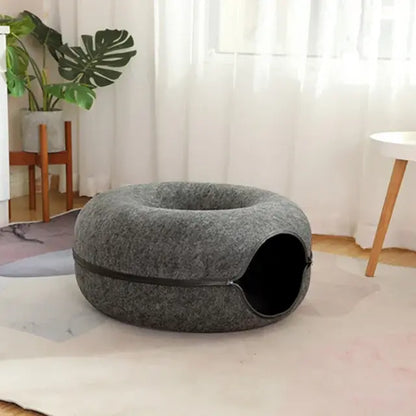 Cat Donut Bed Tunnel – Felt 2-in-1 Nest & Tunnel for Cats, Small & Large
