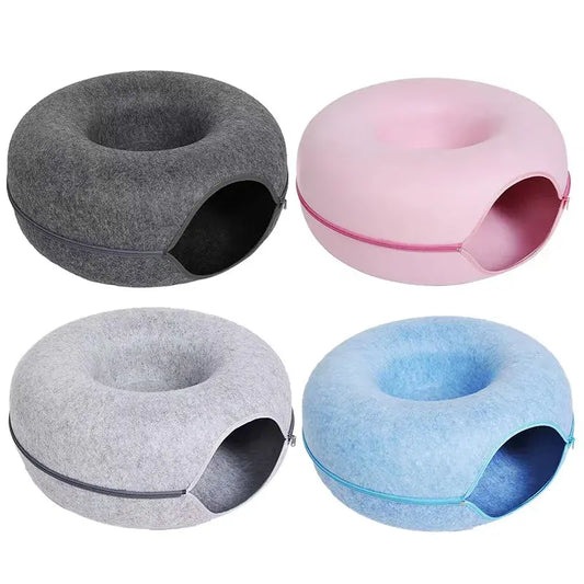 Cat Donut Bed Tunnel – Felt 2-in-1 Nest & Tunnel for Cats, Small & Large